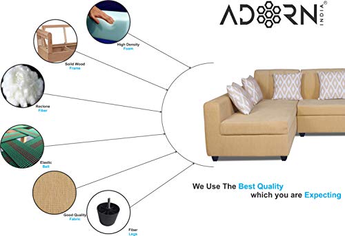 Image of Adorn India Rio Highback L Shape 6 Seater Sofa Set (Left Side Handle) (Beige)