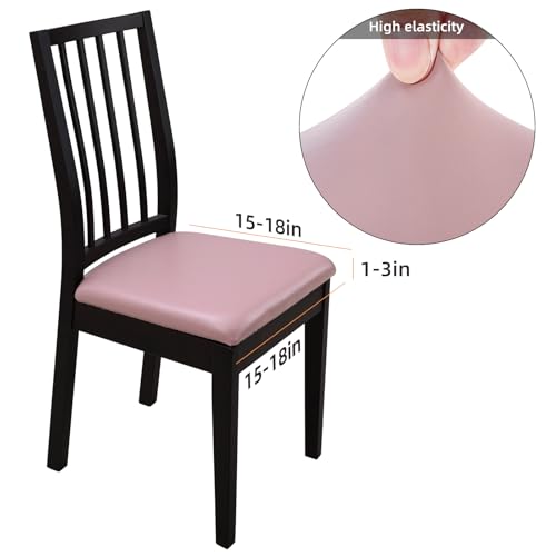 Image of YISUN Waterproof Chair Seat Covers Set of 6, Pu Leather Dining Room Chair Covers, Stretch Chair Cover for Dining Room Chair Protector Slipcover for Kitchen, Hotel (6, Pu Rosy Brown)