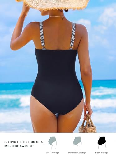 Image of Smismivo Tummy Control Swimsuits for Women Slimming One Piece Bathing Suit Retro Ruched Push Up Vintage Padded Swimwear