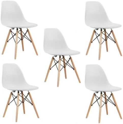 SMTE 5 Piece Wooden Leg Chairs - White with keychain
