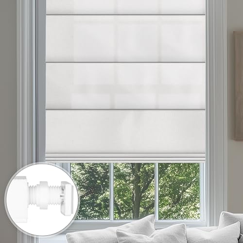 Sulugood No Drill Roman Shades for Windows No Tools Roman Shades,UV Protection,Privacy,Thermal Insulation Roman Blinds,Easy to Install,Blocking Roman Blinds for Home 70?Blackout-Off White Custom Size