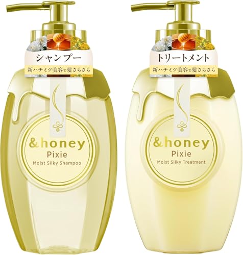 &-honey Pixie Moist Japanese Shampoo and Conditioner Set (440 mL) | For Straight, Fine, Dry Hair | Deep Hydration, Shine Enhancing, Lightweight Finish