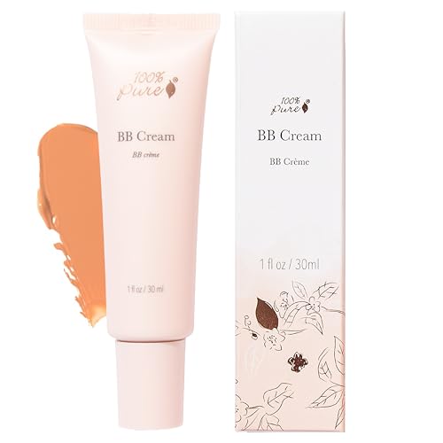 100% PURE BB Cream Shade 10 Luminous Full Face Coverage Skin Care & Glow - All-In-One Primer Concealer & Foundation Makeup - Shimmery, Dewy Youth Light Color w/Warm Undertone - Vegan - 1 Fl Oz