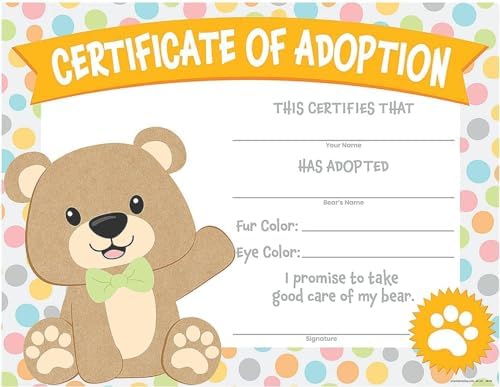 Teddy Bear Adoption Certificates - Party Favors and Supplies - 12...
