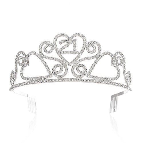 SWEETV Rhinestone Tiara Birthday Crown Princess Party Hat Hair Accessories 15/16/18/21/30/40/50/60/70th Birthday Gift,21st