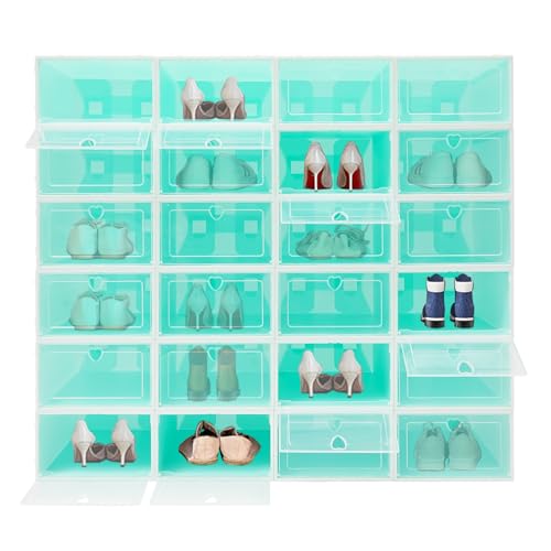 POAdwhmnr Large Thicken Sturdy Hard Plastic Stackable Shoe Storage Boxes, Sneaker Shoe Rack Containers Holders Bins Display Case Organizer for Closet