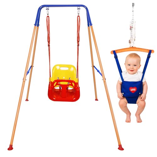 HLC 3 IN 1 Folding Baby Swing Outdoor Indoor Swing Toddler Swing Set for Garden with Support Back Baby Seat for Baby/Childrens Gift