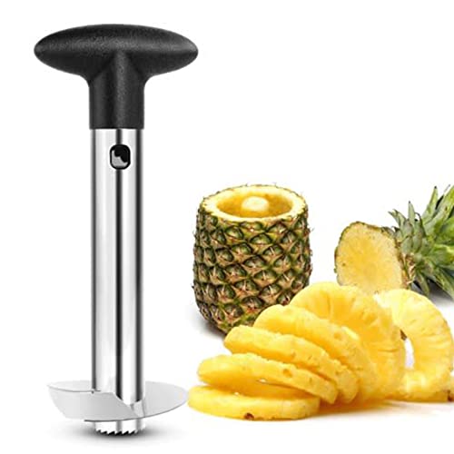 Cortador de piña 3 en 1 - Pelador de piña de acero inoxidable y mango antideslizante, piña Corer con hoja afilada para hogar y cocina (negro)