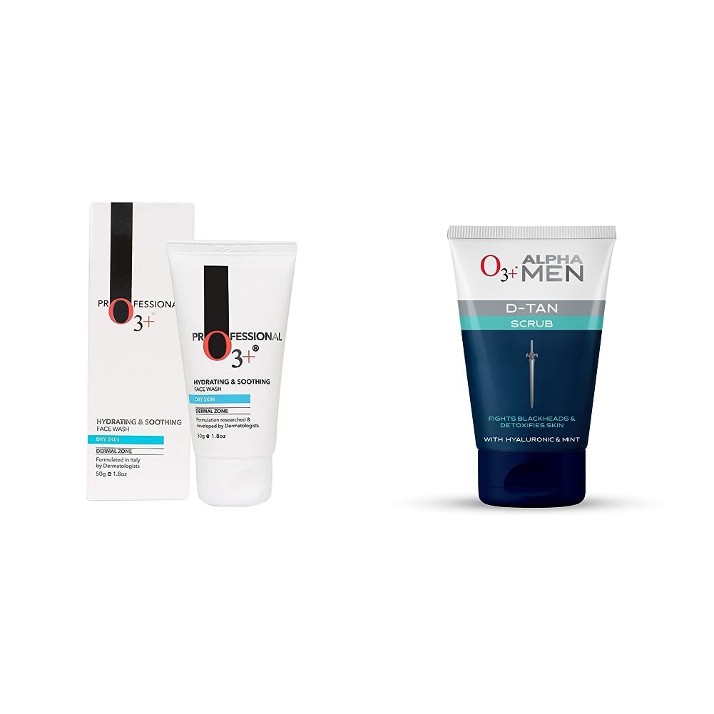 O3+ Hydrating & Soothing Face Wash with Aloe Vera and Cucumber Extracts, 50g & O3+ ALPHA MEN Acno D-TAN Scrub With Hyaluronic & Mint 50g - Detan Scrub for TAN removal Combo-image-41