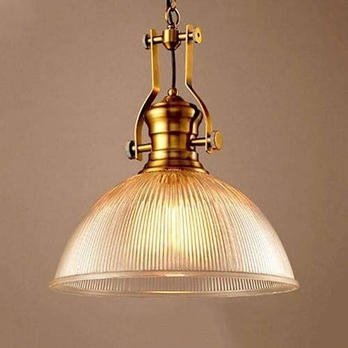 Lustre E27 rétro en verre rayé de 38 cm pour cuisine et salon