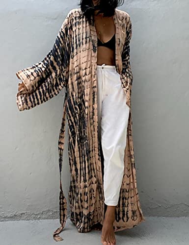 Image of Bsubseach Stylish Tie Dye Open Front Long Kimono Swimsuit Coverup for Women | Loose Fit Boho Style Bathing Suits Cardigans,Summer Causal Resort Wear