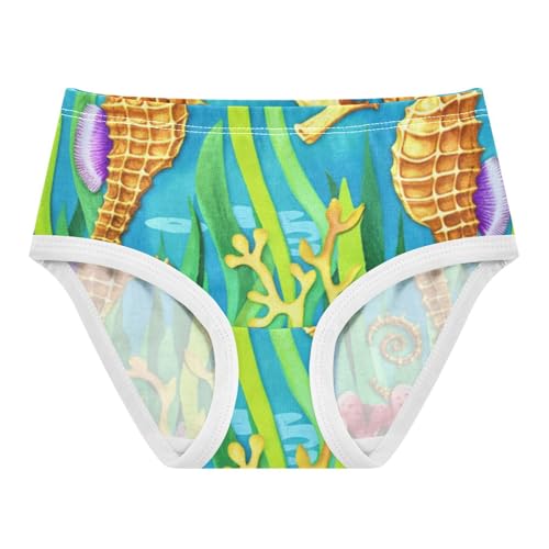 Cotton Toddler Underwear Floral Seahorses Seaweed Art Blue Panties for Girl Florals Kids Undies Briefs 2t