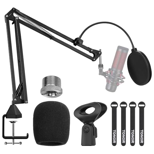 TONOR Mikrofon Ständer, einstellbarer Mikrofonarm mit Popschutz, 3/8" bis 5/8" Adapter, Mikrofonclip, verbesserte Hochleistungsklemme für Blue Yeti Nano Snowball iCE und andere Mikrofone (T20)