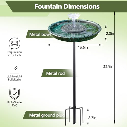Image of Bird Bath with Solar Powered Fountains for Hummingbirds,Stable Stylish Design with 5-Prong Base Stake Plastic Bird Bath for Outside Patio Yard Garden(Gift)