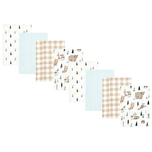 Image of Hudson Baby Cotton Poly Flannel Burp Cloths Multipack, Boy Woodland Pals 8-Pack, One Size