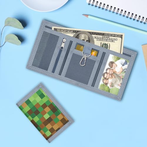 Image of AI-DEE RFID Trifold Canvas Outdoor Sports Wallet for Kids - Front Pocket Wallet with Magic Sticker (Triangle D)