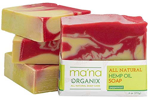 Ma’na Organix – All Natural Hemp Oil & Peppermint Soap Bar with Ecofriendly and Biodegradable Packaging (1 bar of 6 oz)
