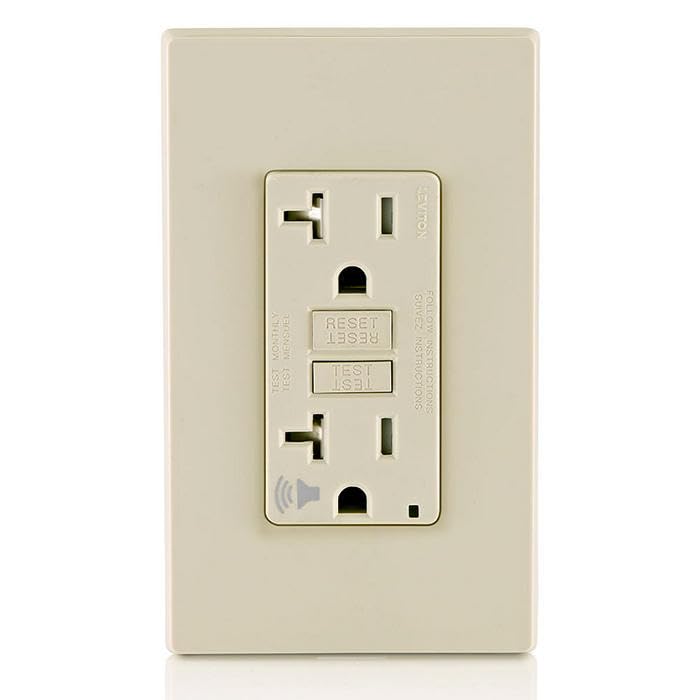 Image of Leviton GFCI Outlet with Audible Alarm, 20 Amp, Self Test, Tamper-Resistant with LED Indicator Light, Great for Refrigerators in Garages, GFTA2-T, Light Almond