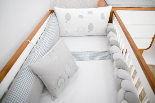 Enxoval Para Berço Amiguinhos Felizes Cinza Menina Menino 100% Algodão Bebê Quartinho Decoração Quar