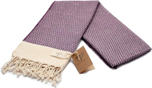 SMYRNA TURKISH COTTON Vintage Series Turkish Beach Towel Oversized, 37x71 inch, Extra Large Quick Dry Sand Free Beach Blanket, Lightweight Cotton Pool, Spa, Travel, Gym, Adult Bath Towel, Purple