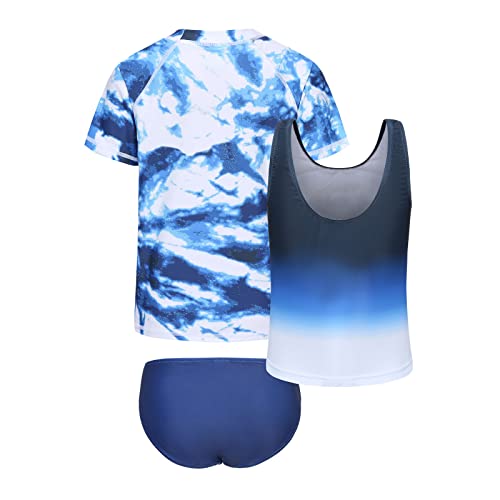 Image of Girls 3 Piece Rash Guard Swimsuits Set for Girls Short Sleeve Bathing Suits Hawaiian Swim Set 3-16 Years