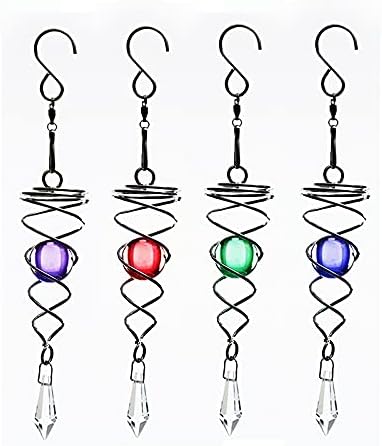 4PCS Gazing Ball Spiral Tail Wind Spinner Stabilizer,4.5 Inch Stainless Steel Glass Ball with Hanging Swivel Hook for Outdoor Garden Wind Spinner Catcher Decorations(Blue,Red,Green,Purple)