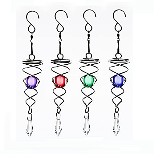 4Pcs Gazing Ball Spiral Tail Wind Spinner Stabilizer,4.5 Inch Stainless Steel Glass Ball With Hanging Swivel Hook For Outdoor Garden Wind Spinner Catcher Decorations(Blue,Red,Green,Purple) #TOP22
