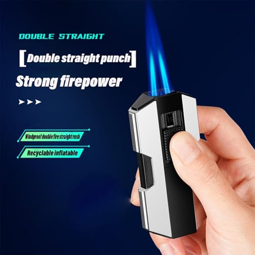 Encendedor de antorcha de butano regulable, soplete de doble llama resistente al viento 4