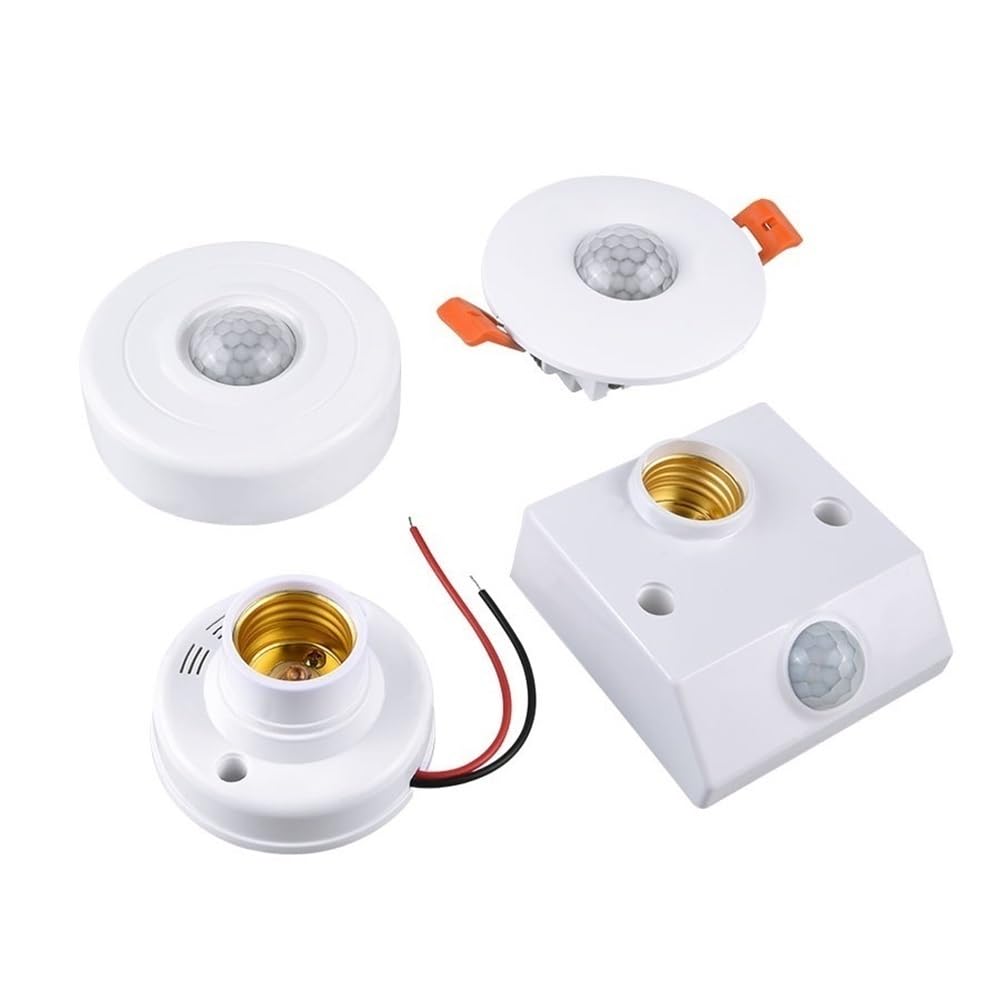 Iluminación KJXP, Paquete de 5, interruptor de luz de sonido LED, interruptor de Sensor de movimiento PIR E27 AC220V, soporte de lámpara de encendido/apagado automático, Detector de Sensor de techo