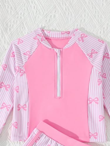 Image of SEGT Girl's Floral Long Sleeve Rash Guard with Bikini Bottom 2 Piece Swimsuit Set