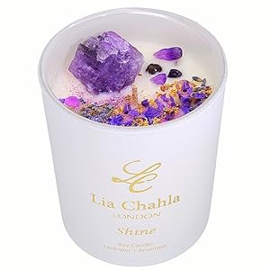 Luxurious Lavender Scented Candles 10 Oz – Aromatherapy Candle with Amethyst Crystals for Relaxation & Stress Relief – 100% Natural Soy Wax for Clean Burn up to 60 Hrs – Ideal Candles Gifts for Women