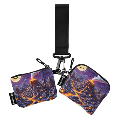 Halloween Fiery Volcanic Landscape Dual Wristlet Wallets for Women Small