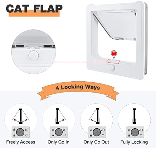 NAMSAN Cat Flap Cat Door with 4 Way Locking Dog Flap for Wooden Door Windproof Rainproof Pet Flap for Cats / Puppies (27.5 x 23.5 x 5 CM)