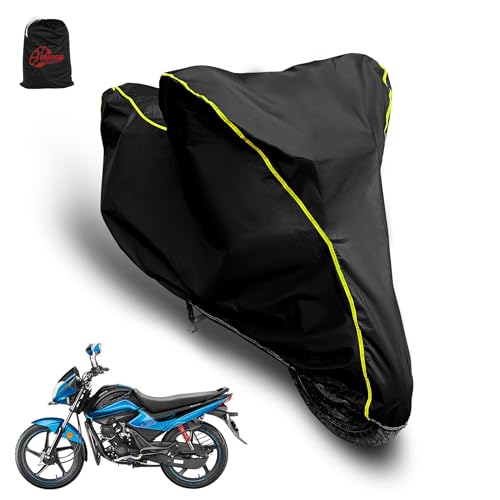 Image of Waterproof Two Wheeler Cover for Hero Splendor Plus| UV Proof, Heat Resistant & All Weather Protection | Black & Yellow Piping Color | Durable & Triple Stitched