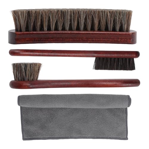 4 Piezas Kit Limpieza Zapatos Cuero, Cepillo Crin de Caballo Natural Set | Cuidado Zapatos para Limpiar, Pulir y Mantener Zapatos y Botas de Cuero, Uso Diario Casa, con Tela Microfibra Calzado