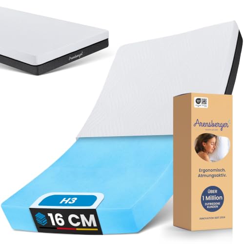 Arensberger Matratze SARA 120x200cm Höhe 16cm | NANOCELL Gel-Schaum | Mittelfest H3 | Premium-Bezug 240g/m | 60C waschbar | Kaltschaum-Matratze 120x200 | Öko-Tex Zertifiziert