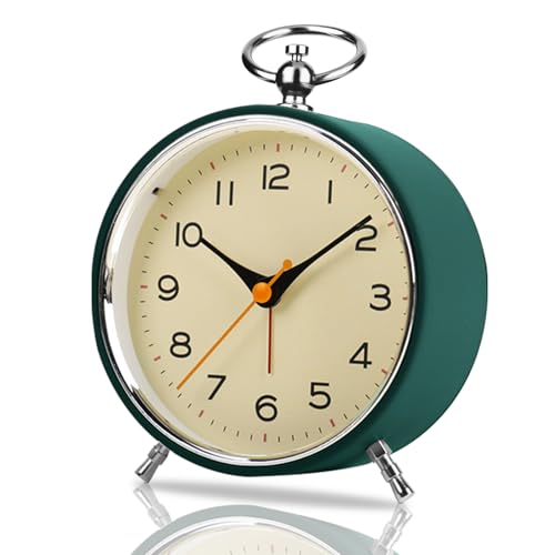 Retro Wecker Analog Ohne Ticken, 4.3'' Runde Analoge Wecker mit Nachtlicht Snooze, Batteriebetrieben Laut für Tiefschläfer, Kinder, Senioren, Wecke...