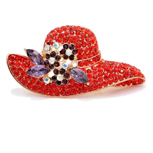 Broche bohème femme chapeau de paille rouge en zinc sans gemme