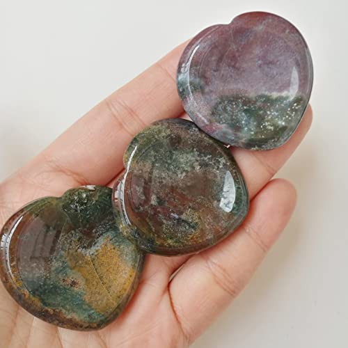 Manekieko Natural Ocean Jasper Heart Chakra Thumb Worry Stone,Hand Carved Healing Crystal Shaped Stone for Anxiety Stress Relief Meditation - Image 3