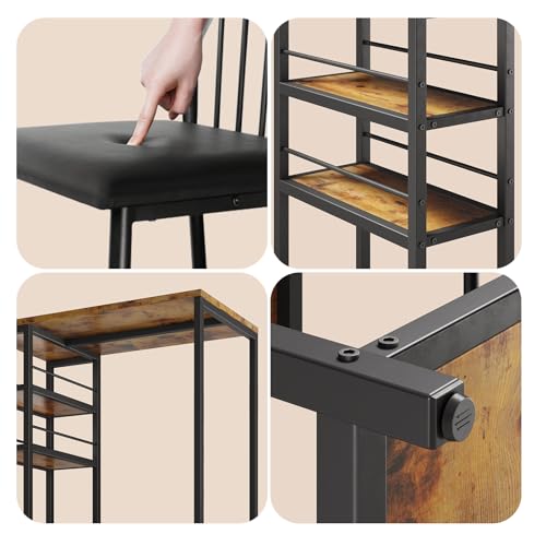 Xbro Mesa de Bar con 2 Sillas Acolchadas, Juego de Mesa de Comedor con 3 Estantes y Botellero, Mesa de Cocina Ahorra Espacio para Cocina, Salón y Comedor, Estilo Retro - imagen 8