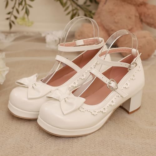 Inornever Women's Round Toe Mary Jane Pumps - Chunky Low Heel Platform Shoes with Adjustable Bow Knot, Comfortable Business Casual Dress Flats for Ladies3