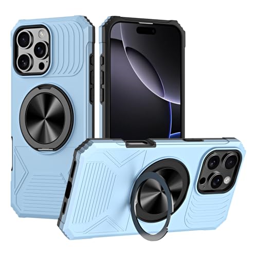 Coque iPhone 15 Pro azur rigide en silicone avec anneau magnétique