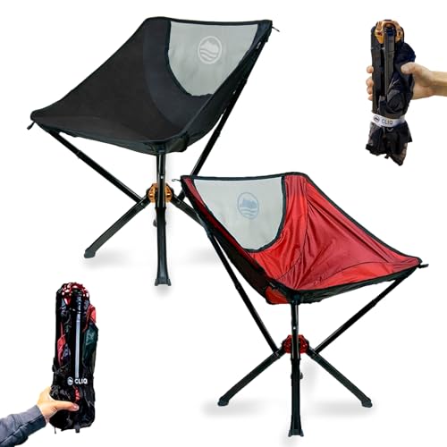 CLIQ Portable Chair - Lightweight Folding Chair for Camping - Supports 300 Lbs - Perfect for Outdoor Adventures - Black, Red (2Pack)