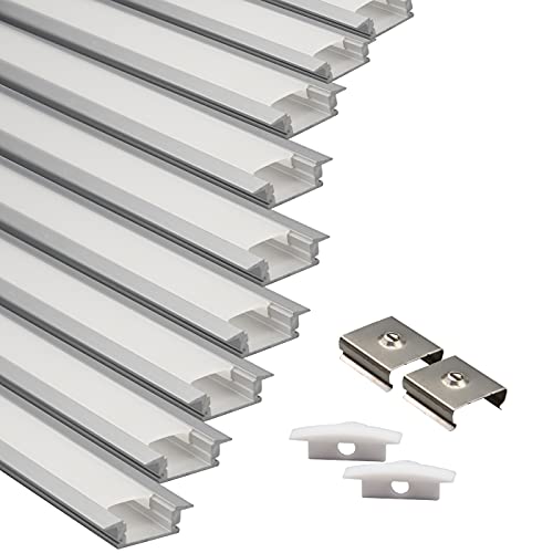 Eurekaled Profilo Alluminio da INCASSO 2 metri per Strisce LED con Copertura Opaca, Tappi e Ganci inclusi (10pz da 2 metri)