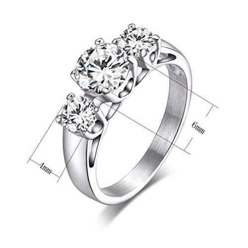 Stainless Steel Engagement Ring with Cubic Zirconia Crystal 6mm