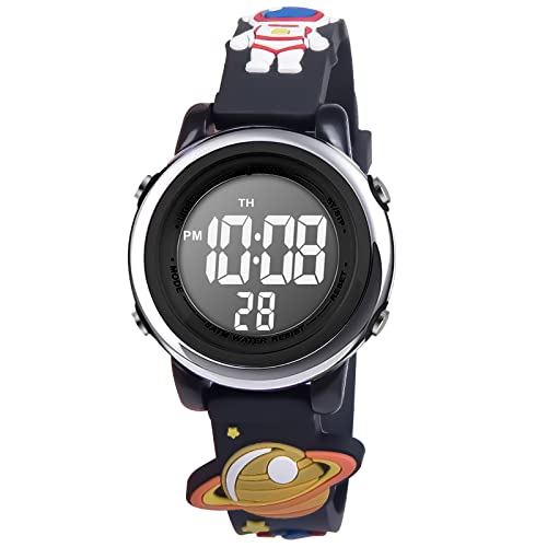 Vicloon Reloj Digital para Niños Niña, Luz Intermitente LED de 7 Colores Reloj de Pulsera Niña Multifunción, Reloj Niña, Relojes Niñas Niños Digital para Niños de 3 a 12 años, Planeta Espacial Negr