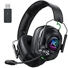 Krysenix KGH2 Gaming Headset Wireless für PS5, PS4, PC, Mac, Switch, 2.4GHz Gaming Headset mit Mikrofon, Noise Cancelling Kabelloses Kopfhörer mit LED-Lichtern, 40H Akkulaufzeit, Tintenschwarz