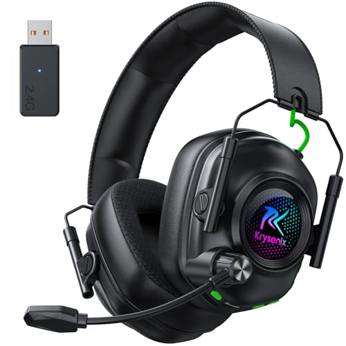 Krysenix KGH2 Gaming Headset Wireless für PS5, PS4, PC, Mac, Switch, 2.4GHz Gaming Headset mit Mikrofon, Noise Cancelling Kabelloses Kopfhörer mit LED-Lichtern, 40H Akkulaufzeit, Tintenschwarz Krysenix KGH2 Gaming Headset Wireless für PS5, PS4, PC, Mac, Switch, 2.4GHz Gaming Headset mit Mikrofon, Noise Cancelling Kabelloses Kopfhörer mit LED-Lichtern, 40H Akkulaufzeit, Tintenschwarz