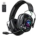 Krysenix KGH2 Gaming Headset Wireless für PS5, PS4, PC, Mac, Switch, 2.4GHz Gaming Headset mit Mikrofon, Noise Cancelling Kabelloses Kopfhörer mit LED-Lichtern, 40H Akkulaufzeit, Tintenschwarz