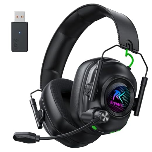 Krysenix KGH2 Gaming Headset Wireless für PS5, PS4, PC, Mac, Switch, 2.4GHz Gaming Headset mit Mikrofon, Noise Cancelling Kabelloses Kopfhörer mit LED-Lichtern, 40H Akkulaufzeit, Tintenschwarz
